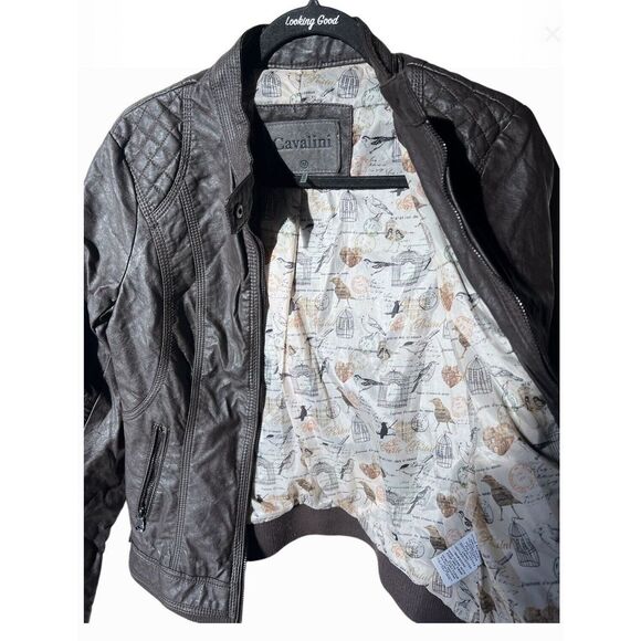 Women's Cavalini Brown Faux‎ Leather Jacket with Quilted Accents Size Medium - Picture 4 of 8